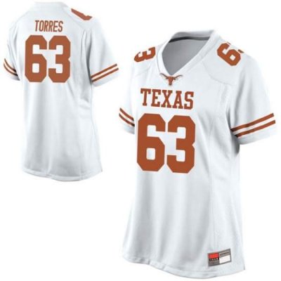 Texas Longhorns Women's #63 Troy Torres Game White College Football Jersey ANI47P0C