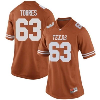 Texas Longhorns Women's #63 Troy Torres Replica Orange College Football Jersey AJH03P6F